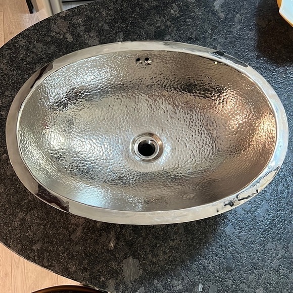 20” Hammered Satin Nickel Under Mount Oval Sink Made in Mexico - Picture 10 of 12